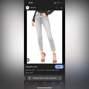 Rag & Bone Ankle Cigarette Jean in Double Down
Women's Size 25